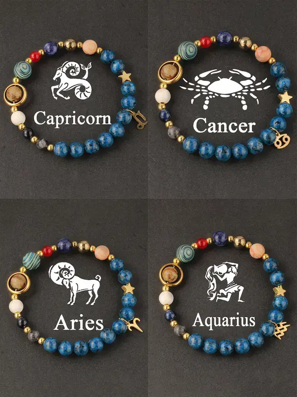Unisex Zodiac Sign Wristwear with Gemini, Sagittarius & Aquarius Beads, Fashionable Men's Accessories, Ideal Birthday Gifts for Women