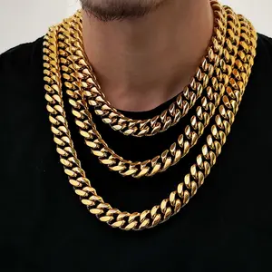 Men's Hip Hop Stainless Steel Necklace  Cuban Chains 6mm 8mm 10mm 12mm 14mm Gold Silver Fashion Necklace