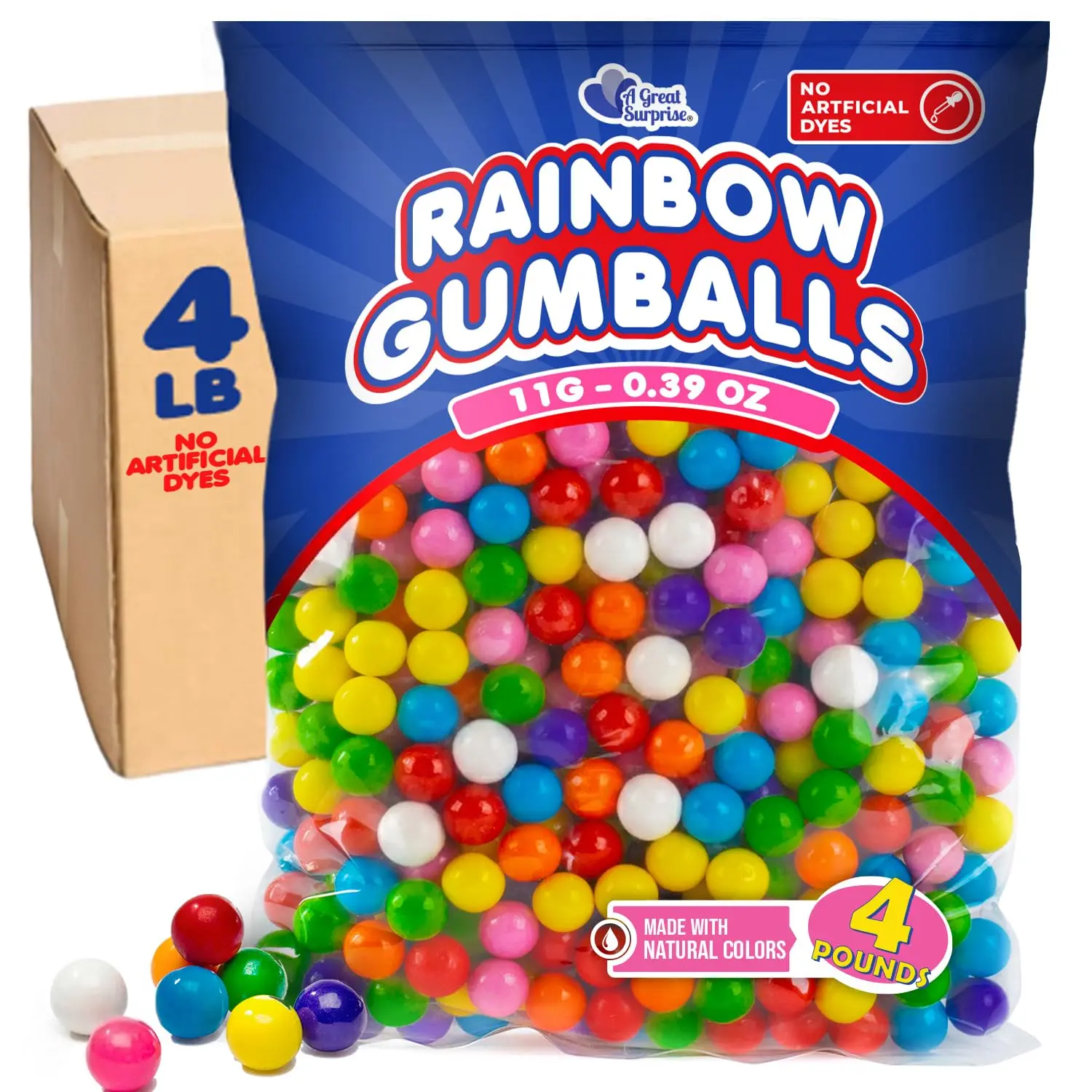 Bulk Mini Gumballs (-Inch)  4 lb Bag  Naturally Colored Gum  No Artificial Dyes  Rainbow Gumballs for Vending Machines, Piatas, Candy Buffets, Party Favors, Schools, Offices & Bulk Candy Displays