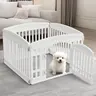 White Foldable Pet Playpen for Indoor & Outdoor Use | 4/6/8 Panels with Door | Dense Bite-Resistant Non-Toxic Plastic(Anti-jump top cover sold separately) | Safe Play Area for Small to Medium Dogs & Cats