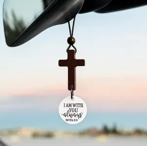 Cross-Shaped Daily Bible Verse NFC Tag Car Interior Accessory, Rearview Mirror Hanging Ornament Pendant, Christian Faith Decor, Car Decorations Interior, Thoughtful Gift for Believers