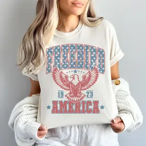 Freebird 1973 Comfort Colors Women's T-Shirt Vintage USA Eagle Graphic Top Patriotic Retro Tee Women's Wear Casual Cotton Fabric Fit Free