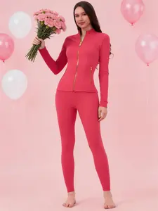 【Golden Zipper】【Gardenia Fragrance】Soft Brushed Women's Sporty Jacket, 25'' Inseam Leggings. Golden Zipper Jacket with Pockets, Yoga Pants, Thumbholes Design, Casual Wear for Women