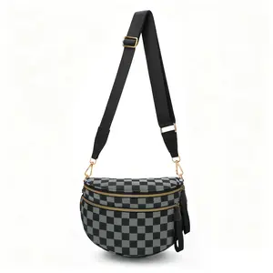 Myan-Spacious Colorful Checkered Crossbody fashion Bum Bag for women Plus Size， Vintage Large-Capacity Stylish Nylon cute shell waistband bag / purse with adjustable Strap & zipper ，Trendy Shoulder Bag for Work, Trave，Outdoor，sports & Everyday Errands