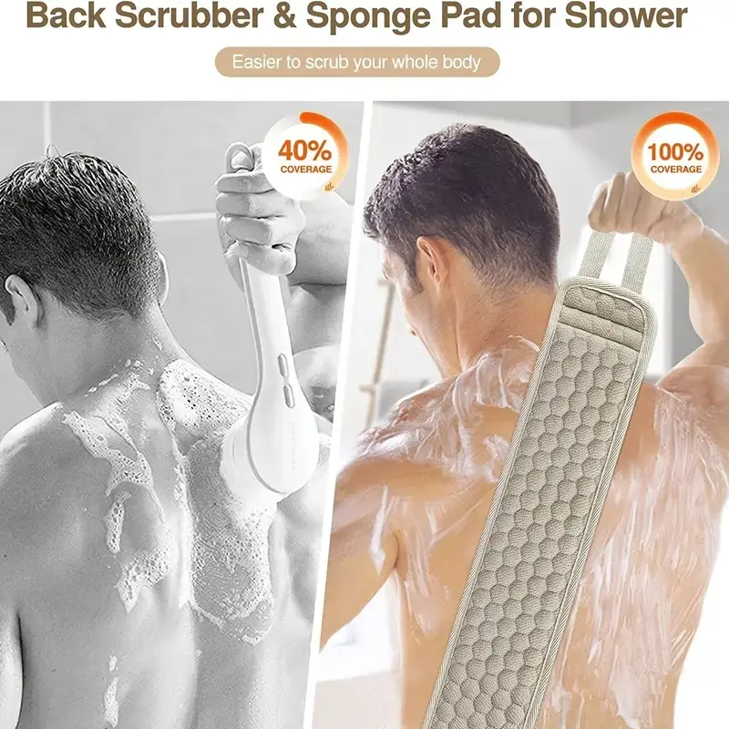 Exfoliating Back Scrubbing Towel for Men & Women, Large Bath Exfoliator (36.5x4.5 Inches), Gentle Body Care Tool for Smooth Skin, Body Back Scrubber