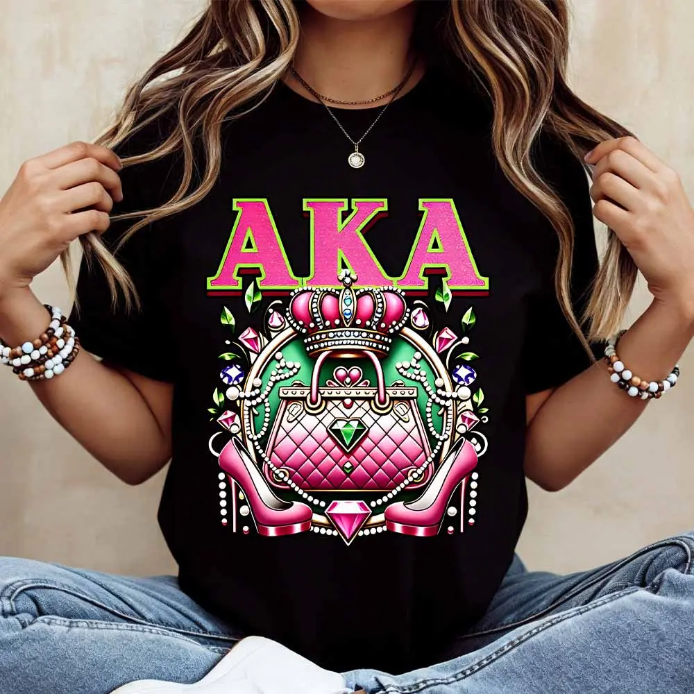 AKA Alpha Kappa Alpha Sorority Crest Print T Shirt  Casual Loose Fit Tee For Women Perfect For Everyday Wear And Leisure Activities