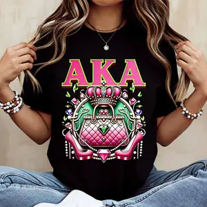 AKA Alpha Kappa Alpha Sorority Crest Print T Shirt  Casual Loose Fit Tee For Women Perfect For Everyday Wear And Leisure Activities