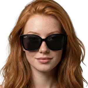 DAX EYEWEAR High Class Black Sunglasses Trendy Casual Lightweight Durable Polycarbonate Frame with UV400 Protection Hair Friendly Design Large Glam 143mm Wide