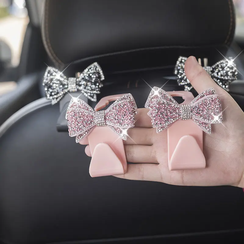 Women's 2-Pcs PVC Multifunctional Car Organizer Hooks - Rhinestone-Embellished, Hidden Universal Latch-Mounted, Water Resistant, 27g Cute Decor with Cartoon Design, Car Bag Hooks, Hidden Seat Back Organizer for Organizing Items