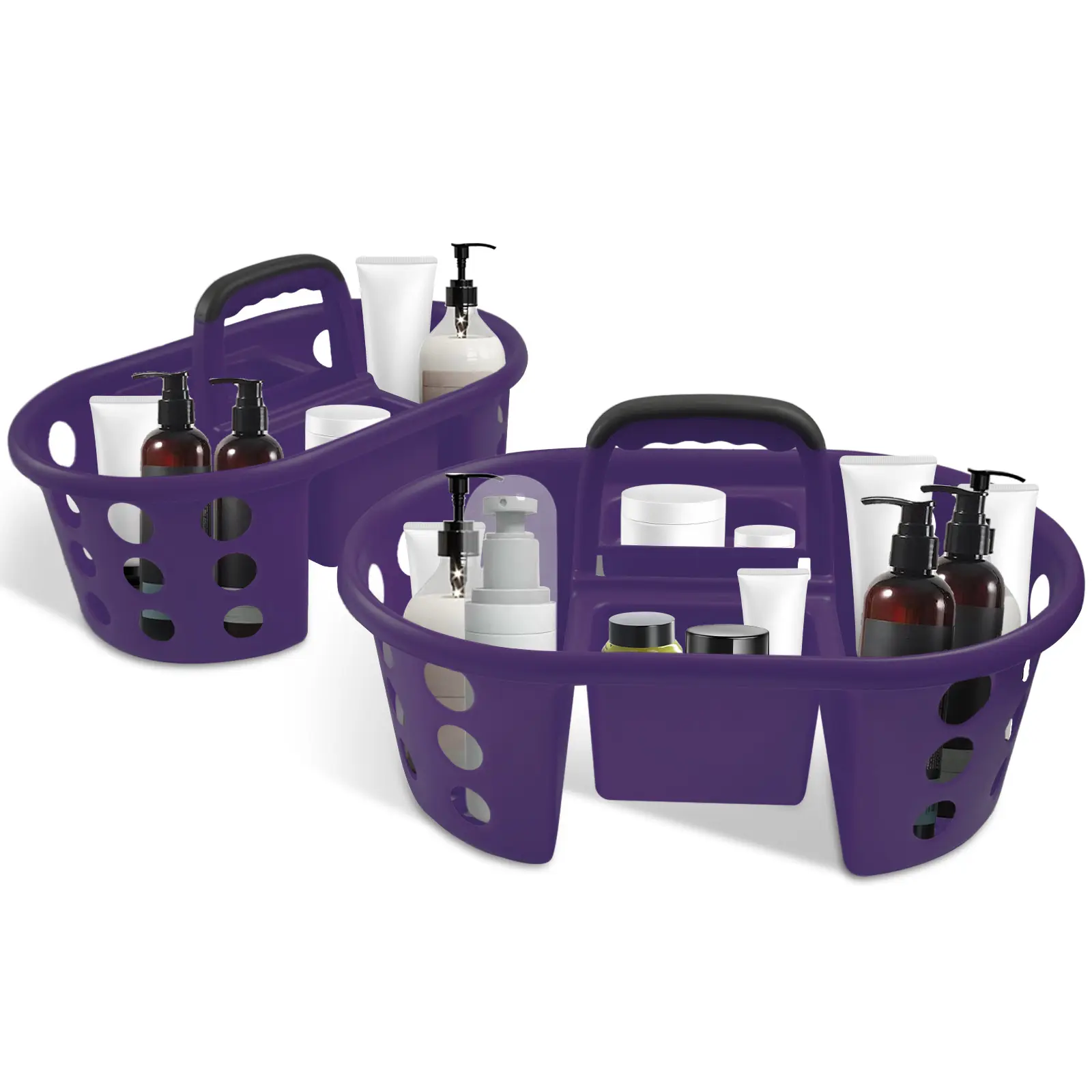SimplyKleen 2-Pack Large Portable Storage Baskets with Handles, 4-Compartment Plastic Organizer Caddies for Home, Kitchen, Laundry & Dorm
