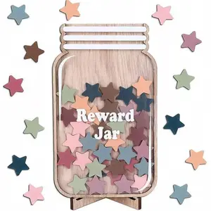 Kids Star Reward Jar - Wooden Reward System, Learning Self-Discipline Tool with Star Chart, Great for Classroom Incentives, Home Good Behavior & Chore Tracking, Suitable for Teachers Parents, Classroom Supplies, Teaching Supplies, School Supplies