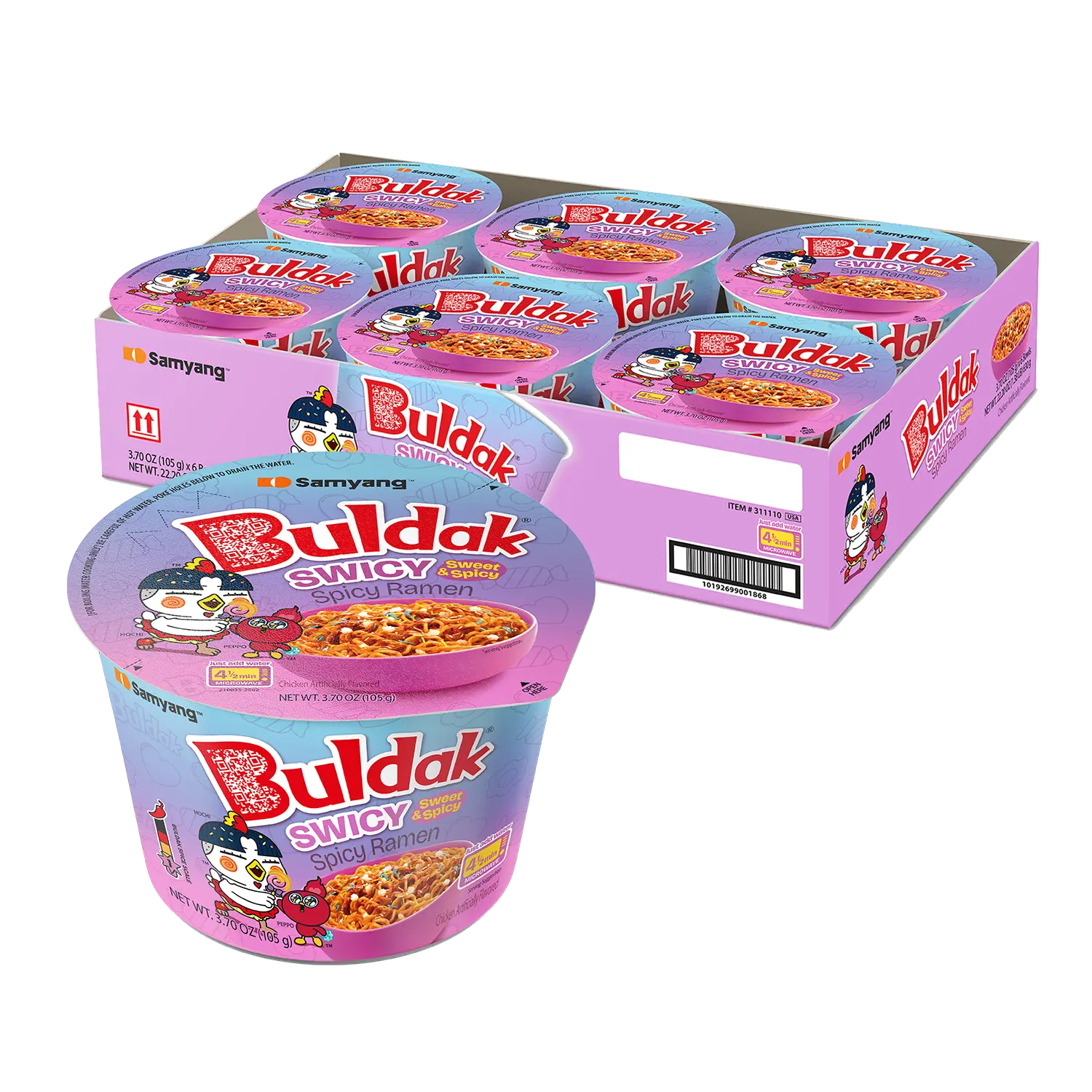 Buldak Pack of 6 Swicy Hot Chicken Spicy Flavor Korean Instant Ramen Noodle Big Bowl Easy Prep Convenient