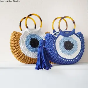 Fabric Yarn Knitted Bag — Large Capacity "Big-Eyed Monster" Design — Casual Vacation & Beach Tote / Shell-Shaped Handbag