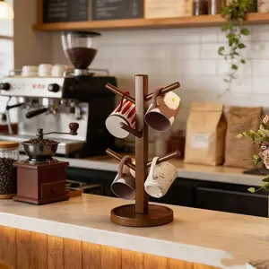 Wooden Coffee Cup Holder Rack, Desktop Tea Cup Organizer, Kitchen Bar Office Storage Stand, Bamboo Material, Harvested in China