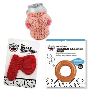 🍻 Naughty Gag Gift Combo – Willy Warmer + Weener Cleaner + Boobie Beer Koozie