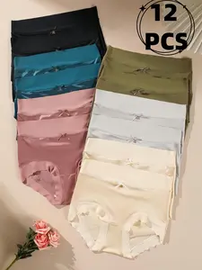 H 6-12PCS Popular Satin High-Waisted Plus-Size Women's Underwear with Silk Crotch Butt-Lifting Comfortable Non-Pinching 12 PCS Two of each color Nylon Material