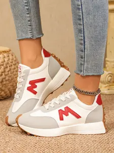Women's Spring Summer New Large Size Round Toe Thick Sole Low Top Casual Sneaker Shoes, Laces Multi-Color Fashion Lightweight Comfort Outdoor Sports Shoes, Fashion Sneakers, Trendy Sneakers