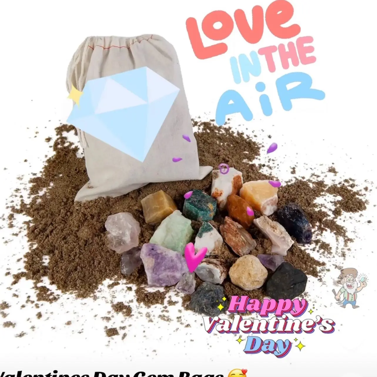 Valentines Gem Mining Bags with Authentic Crystals and heart shaped Crystal!