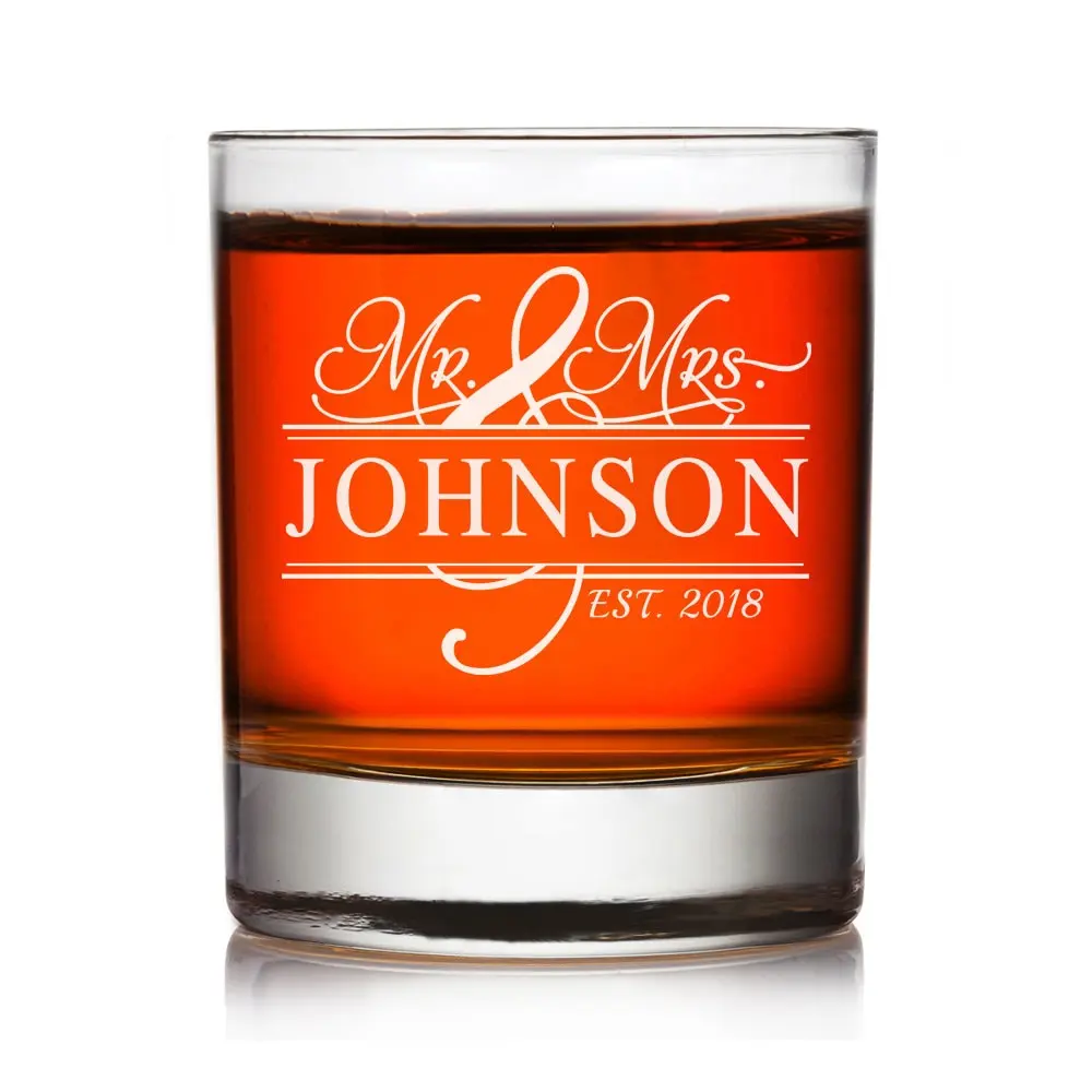 Personalized Mr. and Mrs. Rocks Glass, Engraved Monogram Rocks Glass Gift , Custom Wedding Gift, Engraved Bride and Groom Whiskey Glass,
