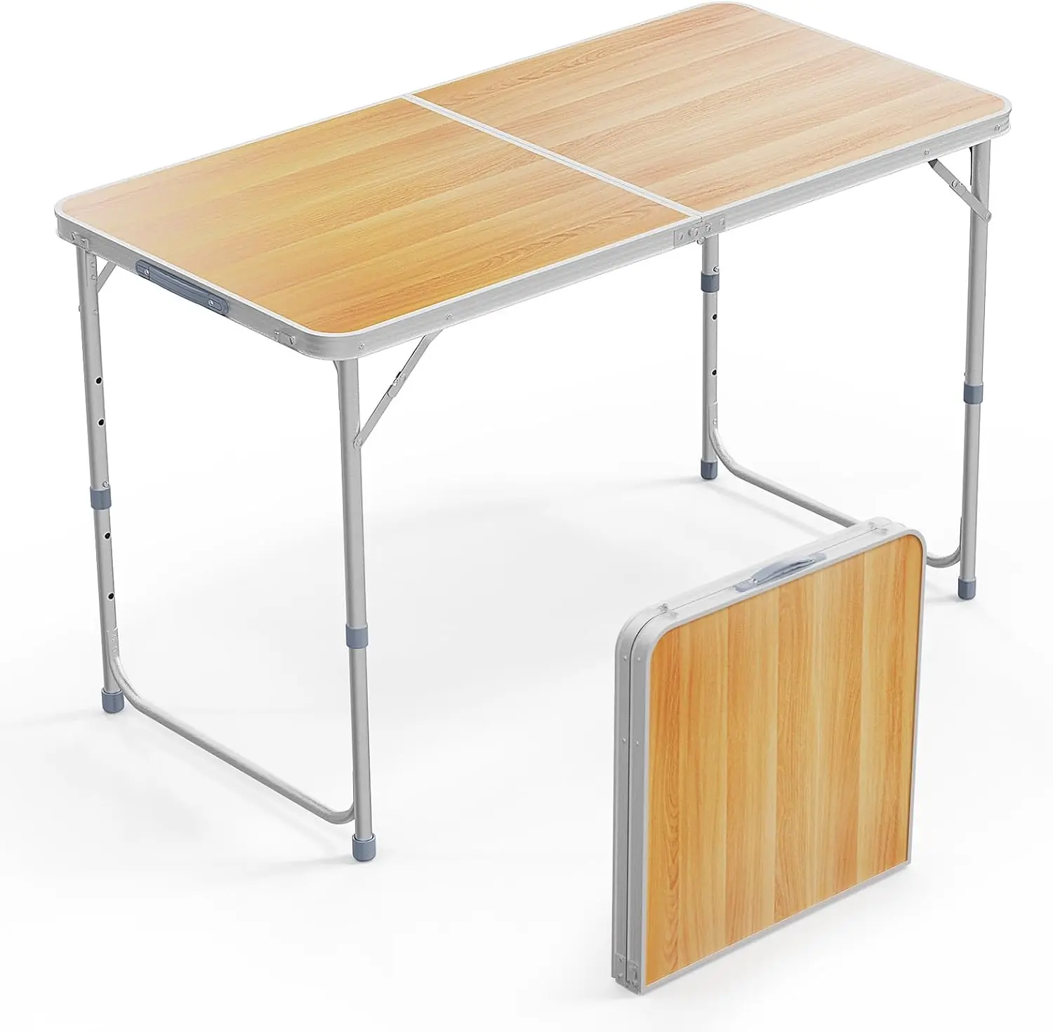VINGLI 2.3/3/4FT White Folding Table with Carrying Handle Height Adjustable Lightweight Fold Up Portable for Indoor Outdoor Picnic,Camping,Hiking,Fishing,BBQ …