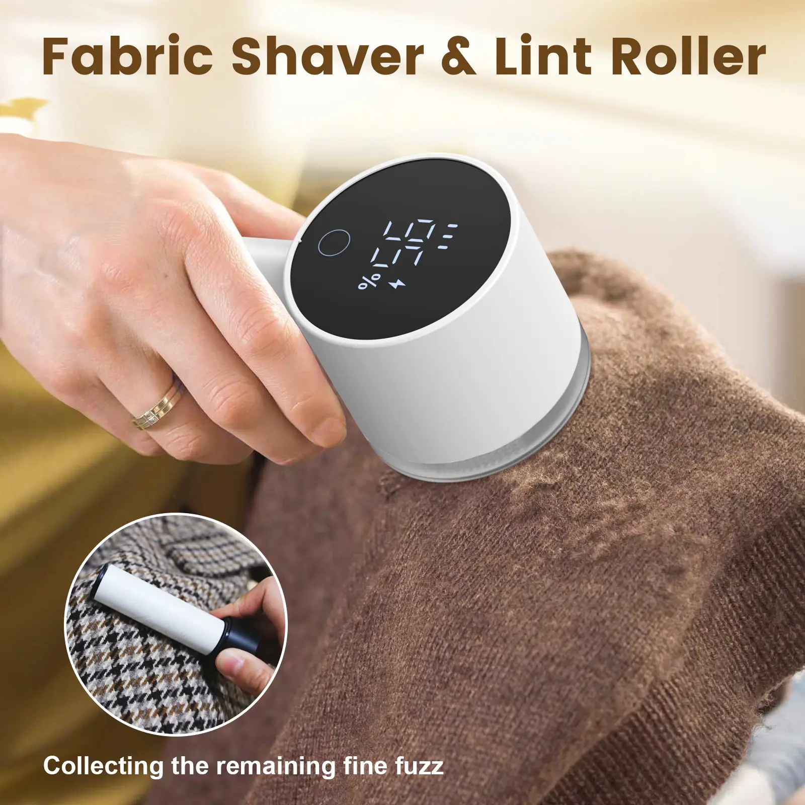 Lentorgi Fabric Shaver, 2 in 1 Rechargeable Sweater Shaver and Lint Roller, Magnetic Cap, Digital Display, 3 Speeds, 2 Extra Blades, Fuzz and Pilling