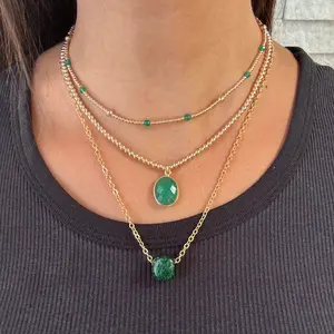 Kelly Protect Your Peace Emerald Green Stack Necklace - Gold-Filled Chains & Genuine Stones - Luminous & Hypoallergenic - Bundle #1 - High End & Elegant Jewelry