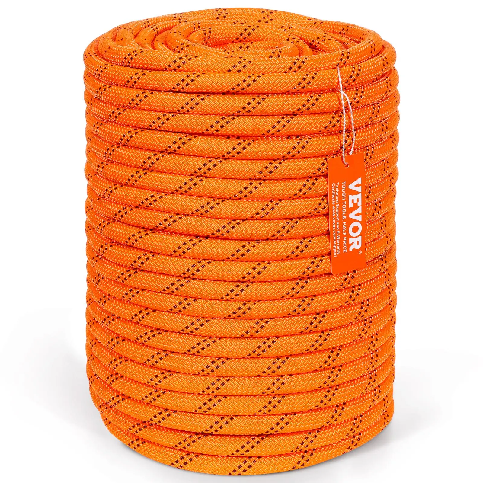 【Summerfinds】VEVOR Dual-Weave Polyester Cord,  1/2 inch x 220 feet, 48-Strand, 8000 LBS Tensile Strength, Multi-Use Outdoor Rope for Camping, Swinging, Rappelling, and Rescue, Orange/Black