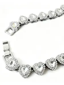 Iced Out Heart Shape Tennis Chain Necklace for Women, Silver Color Bling Cz Diamond Choker, Hip Hop Jewelry Gift, All Seasons Casual Style, Wonderful Necklace