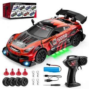 2.4g Remote Control Drift Car Set with Lights, Rechargeable RC Racing Car, USB Charging Cable, 4 Traffic Cones, Unisex Electric Toy, Rc Model Car, Remote Controlled Car, Boys & Men gifts