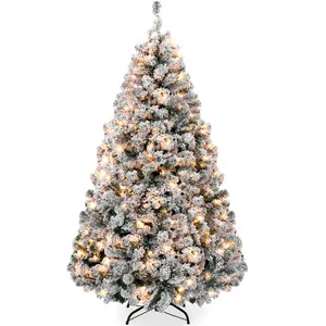 Best Choice Products Pre-Lit Holiday Christmas Pine Tree w/ Snow Flocked Branches, Warm White Lights