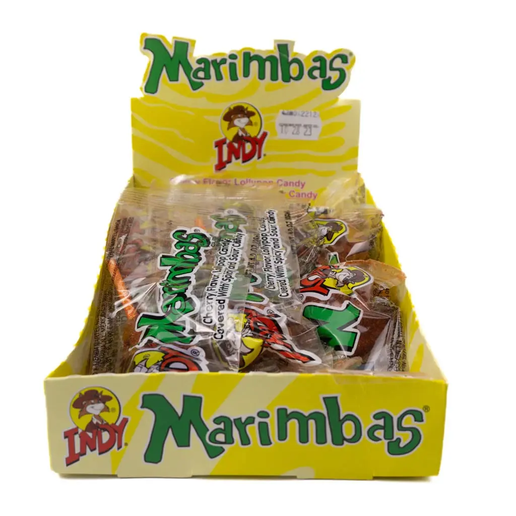 Indy Marimbas Cherry Lollipop With Spicy And Sour Candy Snack 12 Pieces