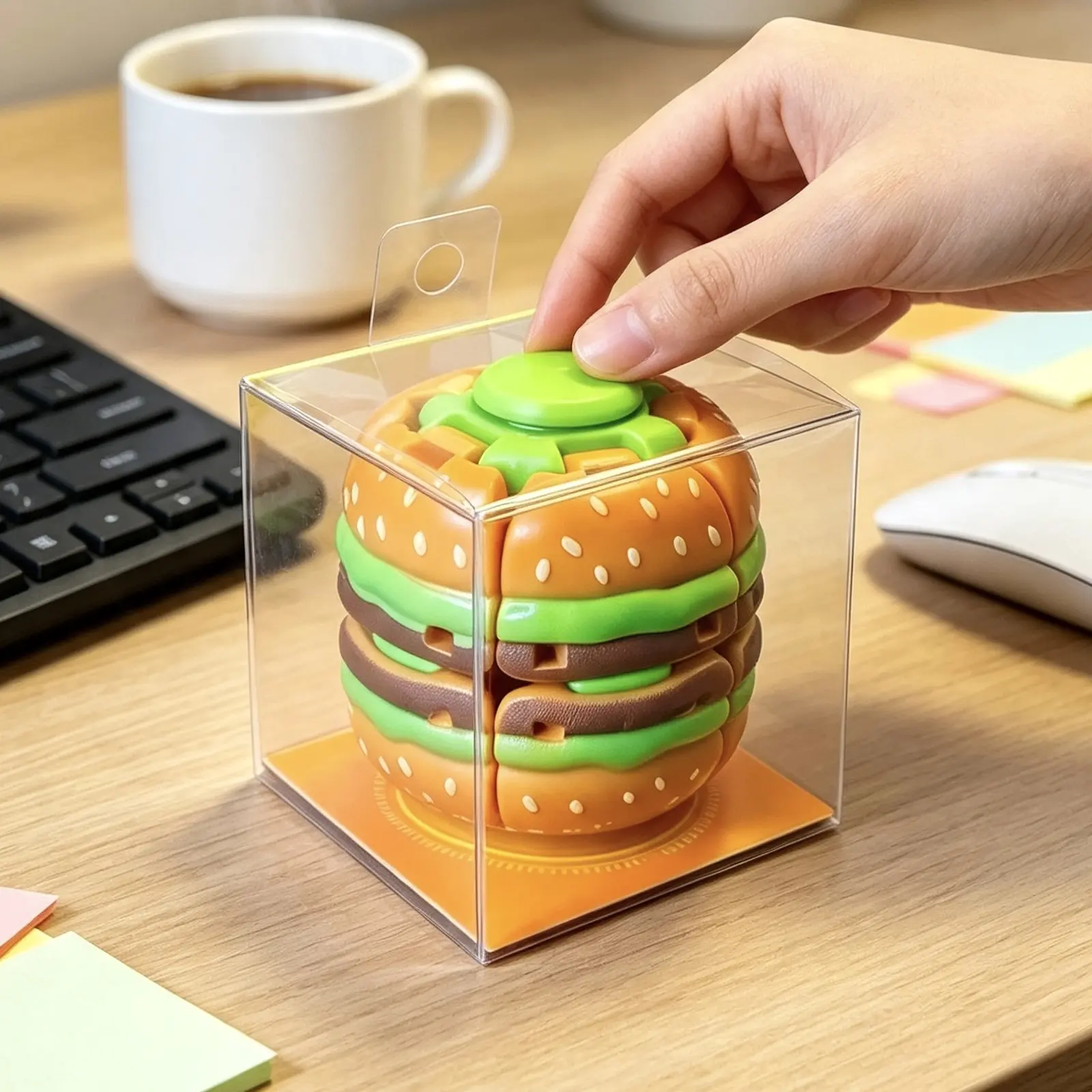Pocket-Sized Burger Spinner , Compact Desktop Fidget for Calming Breaks, Travel, and Small Gift Giving
