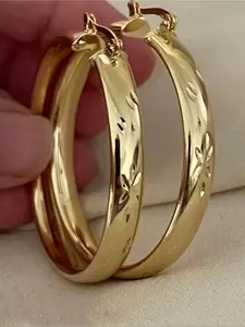 Classic Retro Hoop Earrings for Women, Dainty Lightweight Hoops, Elegant Printed Design Earrings, Perfect Accessories for Daily Holidays and Parties, Fashionable Earrings