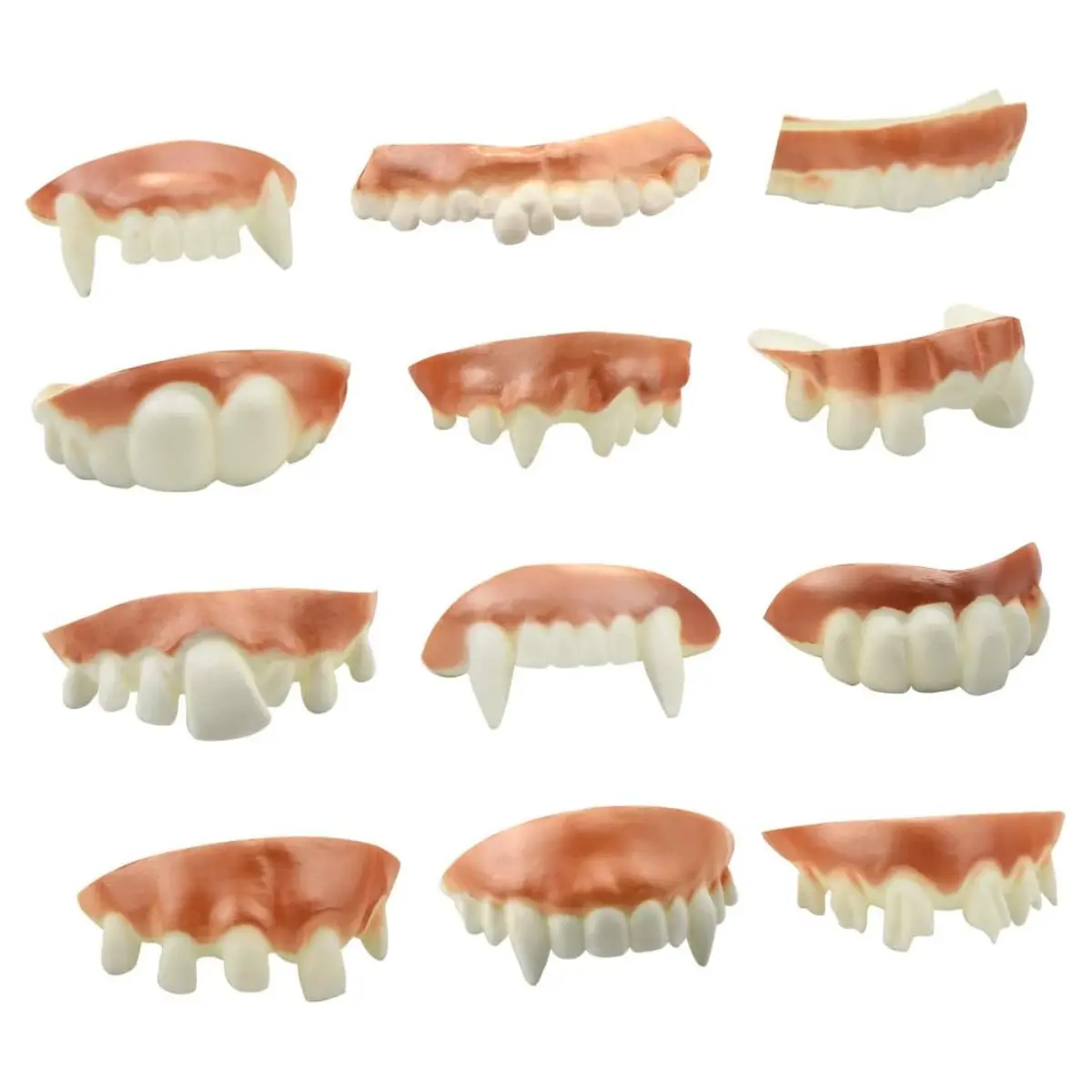12PCS Funny Fake Teeth Set, Halloween Gag Teeth & Vampire Denture Props, Assorted Novelty Costume Teeth for Cosplay, Party Favors, Photo Booth Props (12 Styles)