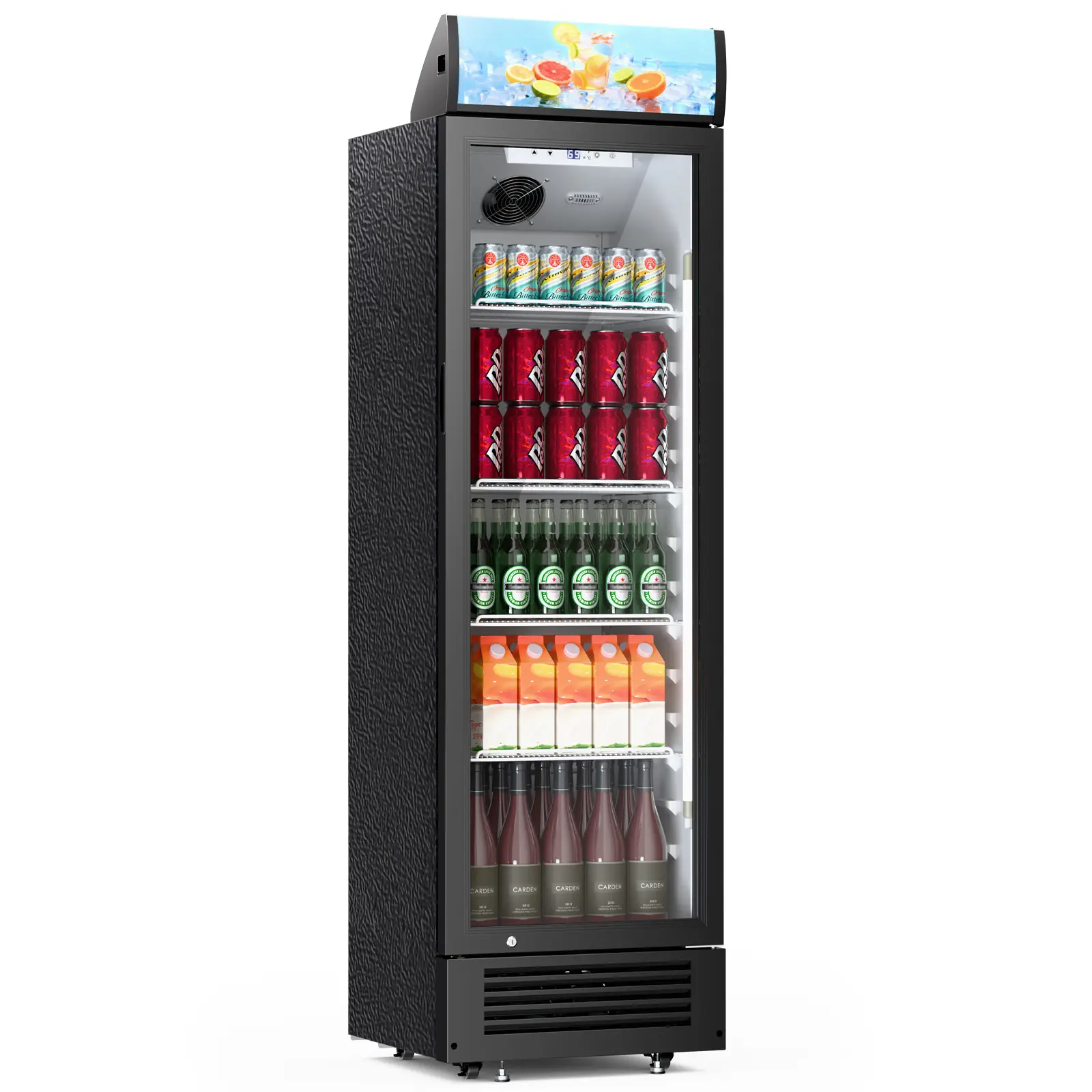 Antarctic Star 255L/9 cu.ft Bar Fridge Beverage Cooler Display Cabinet, Double-Layer Tempered Glass, Fully Vacuum-Formed Hygienic Interior, 12V Low-Noise Fans & Lights, Detachable Lightbox, 4 Swivel Casters, Electronic Control 34℉-50℉, Black