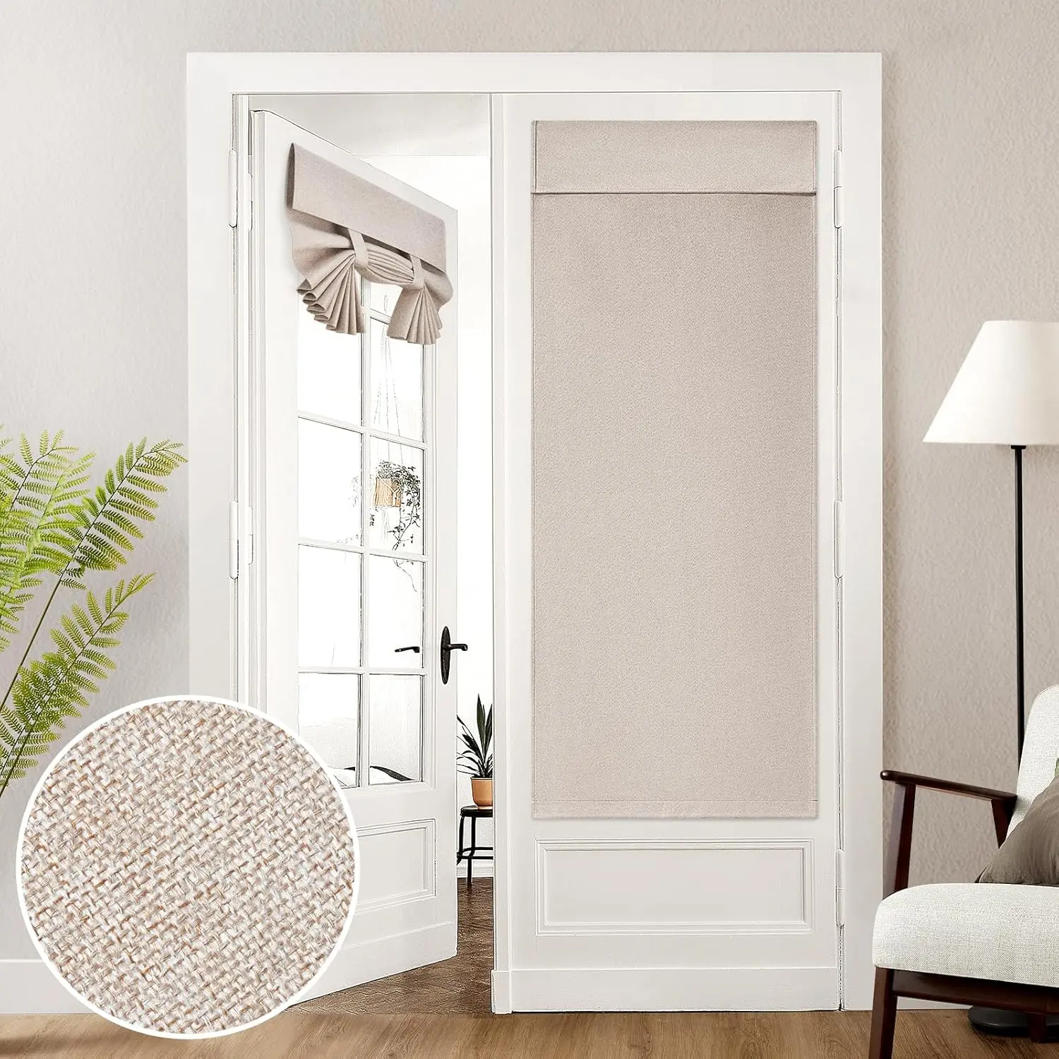 Blackout French Door Curtains, Modern Farmhouse Privacy Door Window Curtains, 26 X 68 Inch Room Darkening Blinds, Shades for Bedroom Decor, 1 Panel, Natural