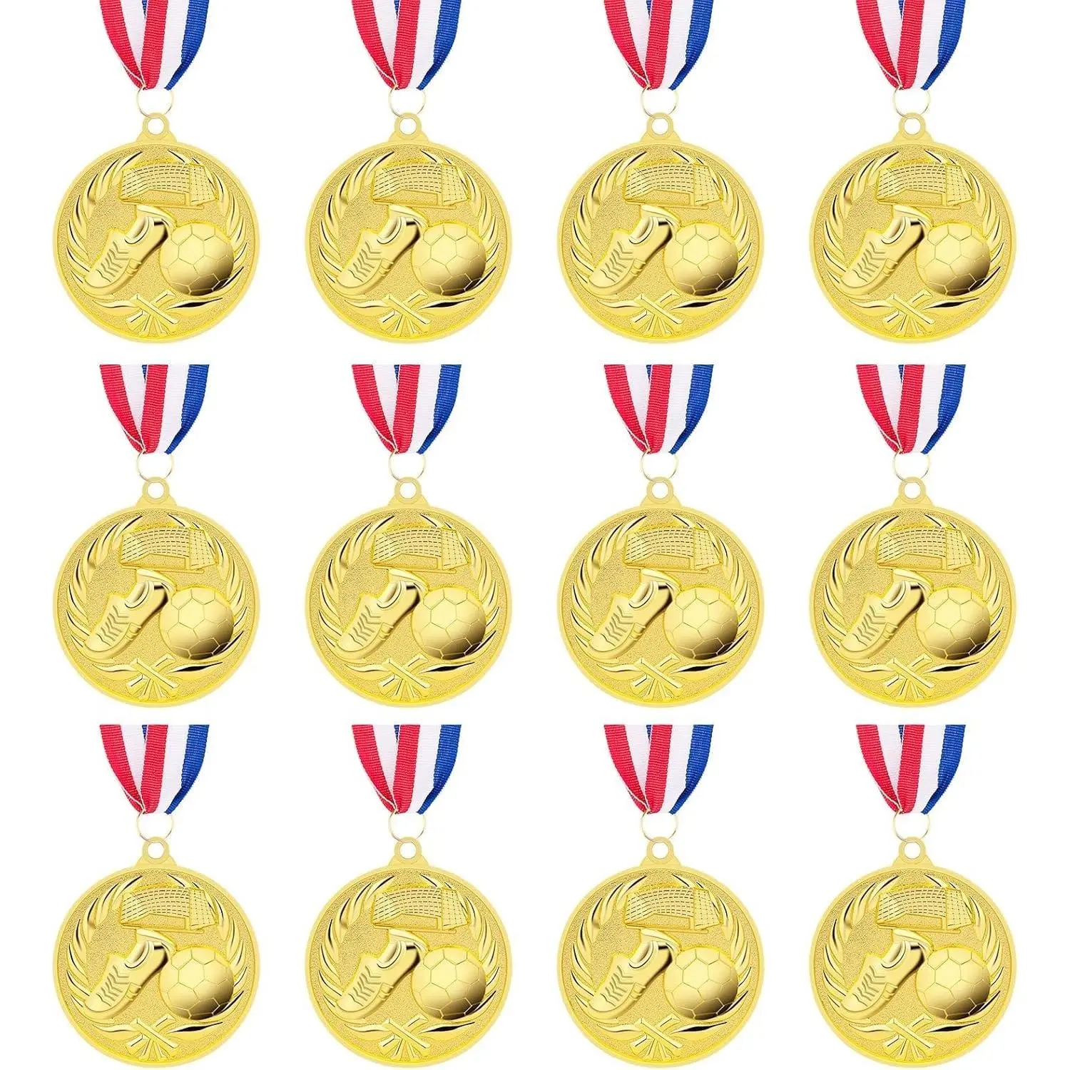 12 Packs Soccer Medals, 2 Inches Metal Gold Award Medals for Sports Soccer Games and Prizes Awards Party Favors