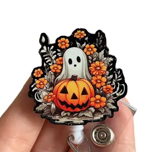 Glitter My Badge Halloween ghost badge reel for nurse and hospital workers. Badge clip Badge pull - Retractable swivel clip with a 360 rotation. Great gift for coworker.
