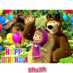 5X3FT MASHAAND THE BEAR  BANNER BACKDROP