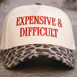 Expensive & Difficult Embroidered Baseball Cap – Leopard Brim Snapback Hat for Women, Trendy Statement Streetwear