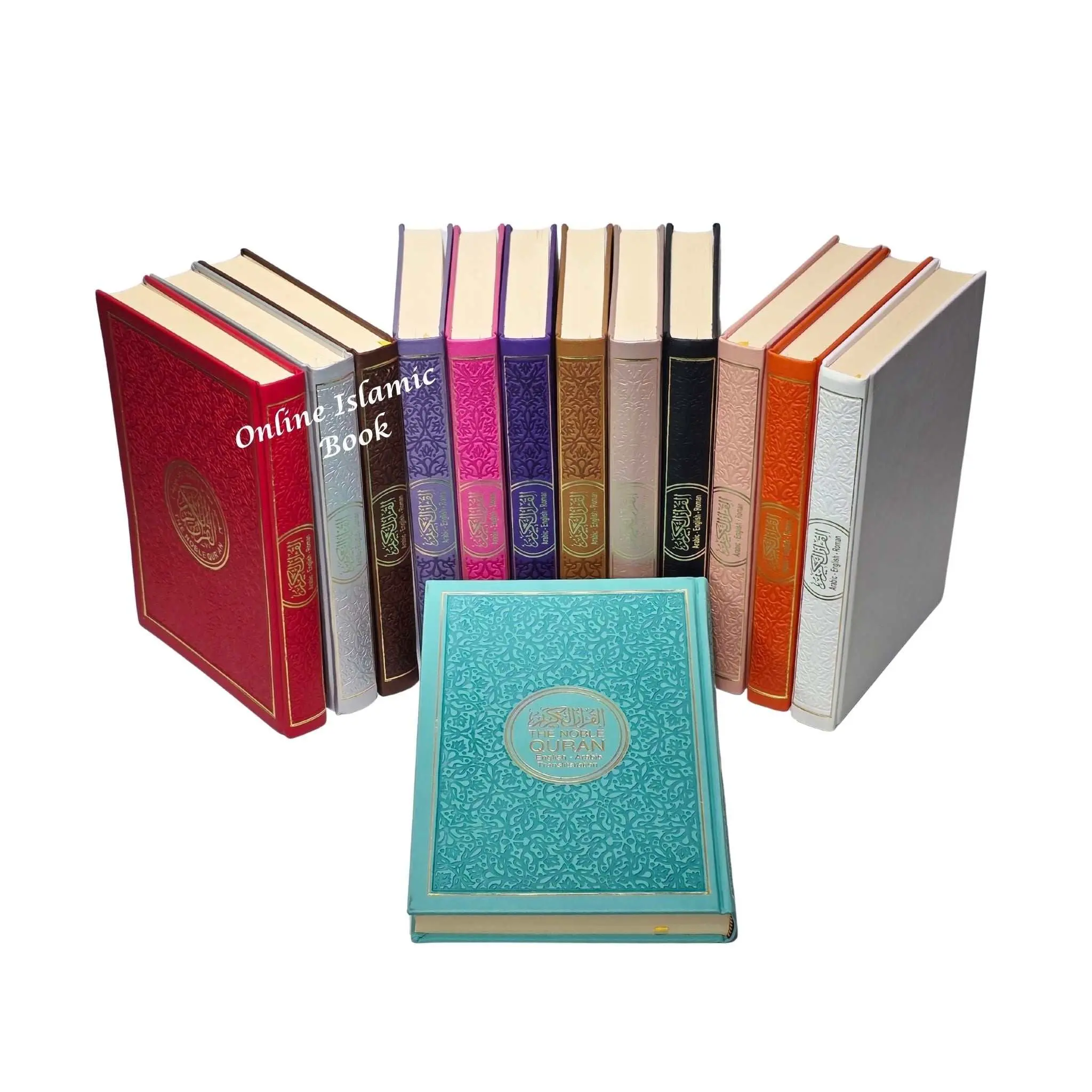Islamic Bilingual Hardcover Book: The Noble Quran with Roman Script Transliteration, Arabic Text, and English Translation (Rainbow Colors, King Fahad Style)