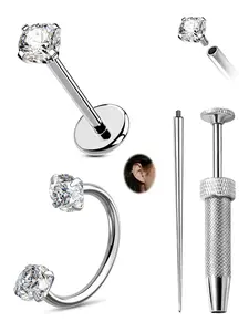 20G Horseshoe Nose Ring 316L Stainless Steel 18G Internally Threaded Flat Back Lip Rings Helix Tragus Cartilage Earring with Piercing Grabber Tool