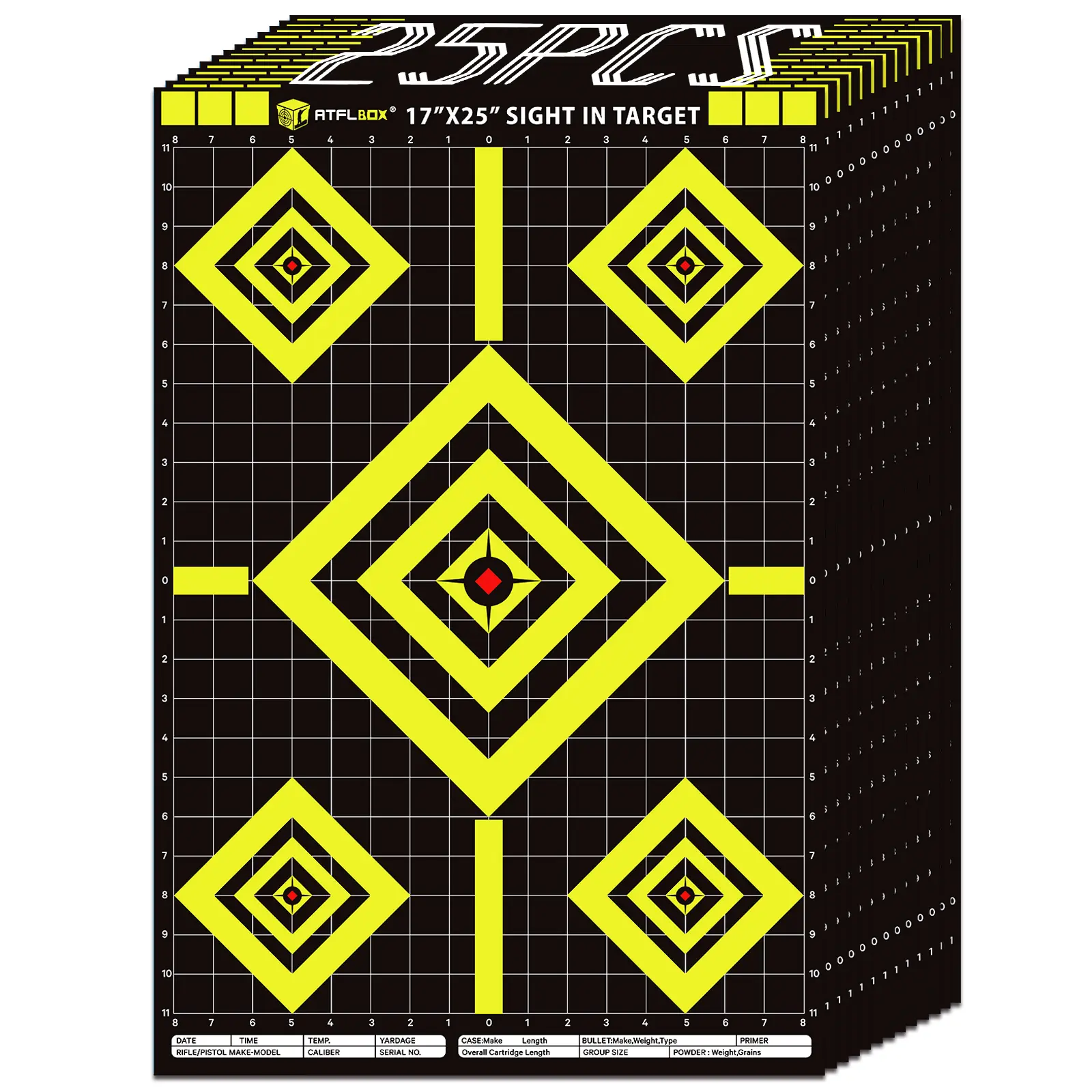 Atflbox 25PCS High Vis Grid Line Mountable Shooting Range Paper Targets, 17x25" for Indoor-Outdoor Hunting Practice