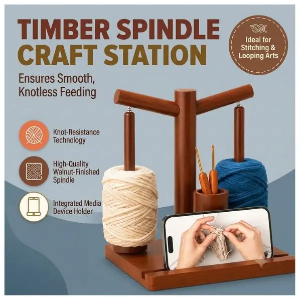 Wooden Yarn Holder for Crocheting and Knitting, Upgraded Magnetic Rotating Yarn Spinner with 2 Spindles, Perfect for Crocheting and Knitting Lovers