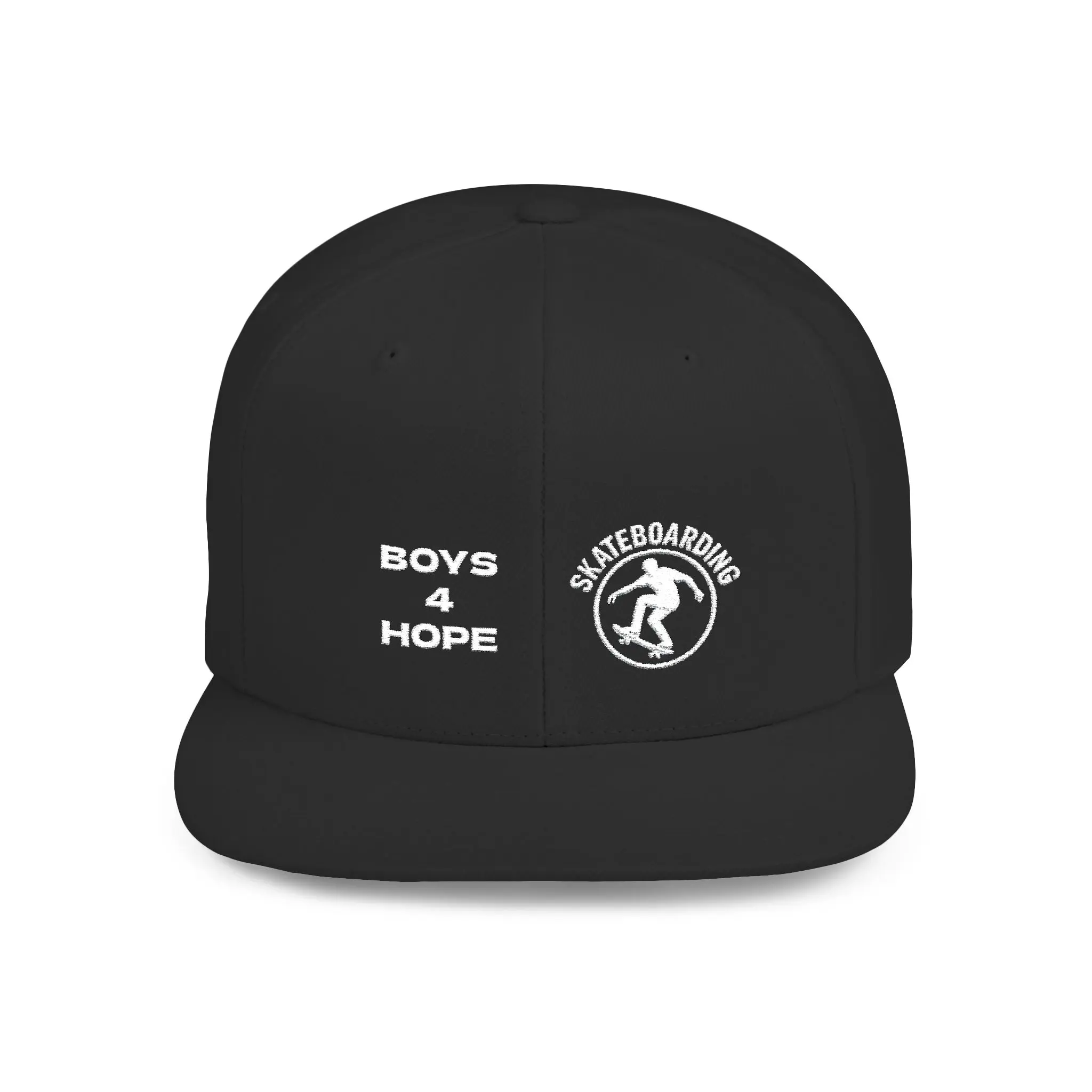 Skater Boy Flat Bill Snapback Cap - Support Skateboarding Charity, Gift for Skaters, Black Snapback Hat, Skateboarder Cap, Skateboard Lover