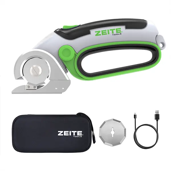 ZEITE 4V Cordless Electric Scissors Cardboard Cutter - 260 RPM Fast Cutting, USB Charging (w/USB Cable), 1.04 lbs, Auto-Stop, Carrying Bag, Built-in Battery, 2 Blades, Grey, Yes, All Seasons - Ideal for Dad (Cardboard, Leather), Storage