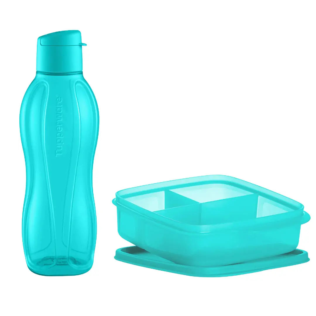 Tupperware Prep & Go Eco+ Set: 1 Eco+ Lunch-It Container and  1 Eco+ Medium Water Bottle with flip-top cap