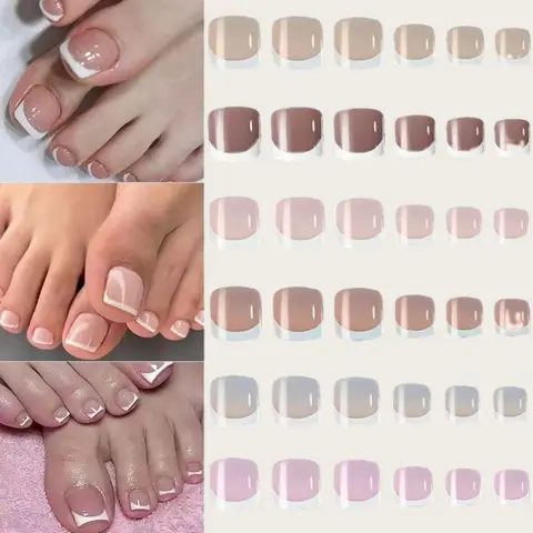 120 Pcs French Edge Nail Tips, Short Wearable Toe Nails, Toe Nail Press Ons, 9 Colors Available, Easy to Apply, Perfect for Daily Use, Nail Kit Set
