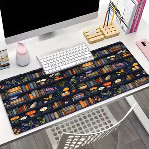 Retro Floral Bookshelf XXL Extended Gaming Mouse Pad, Large Desk Mat with Non-Slip Rubber Base, Stitched Edges, Durable Computer Accessory for Gaming Setup,Home Office & Workstation, Perfect Gift for Gamer Family and Friends