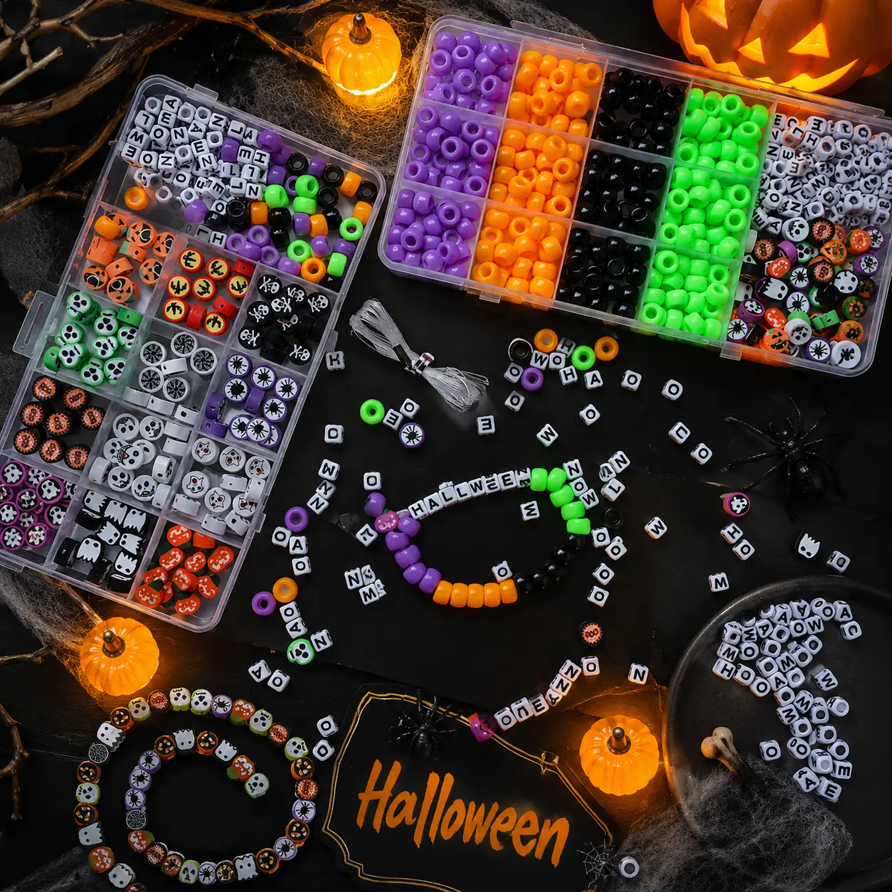Halloween Polymer Clay Beads Charms Friendship Bracelet Necklace Earring Jewelry Making kit, Accessories for Arts Crafts DIY Birthday Gifts for Women Girls